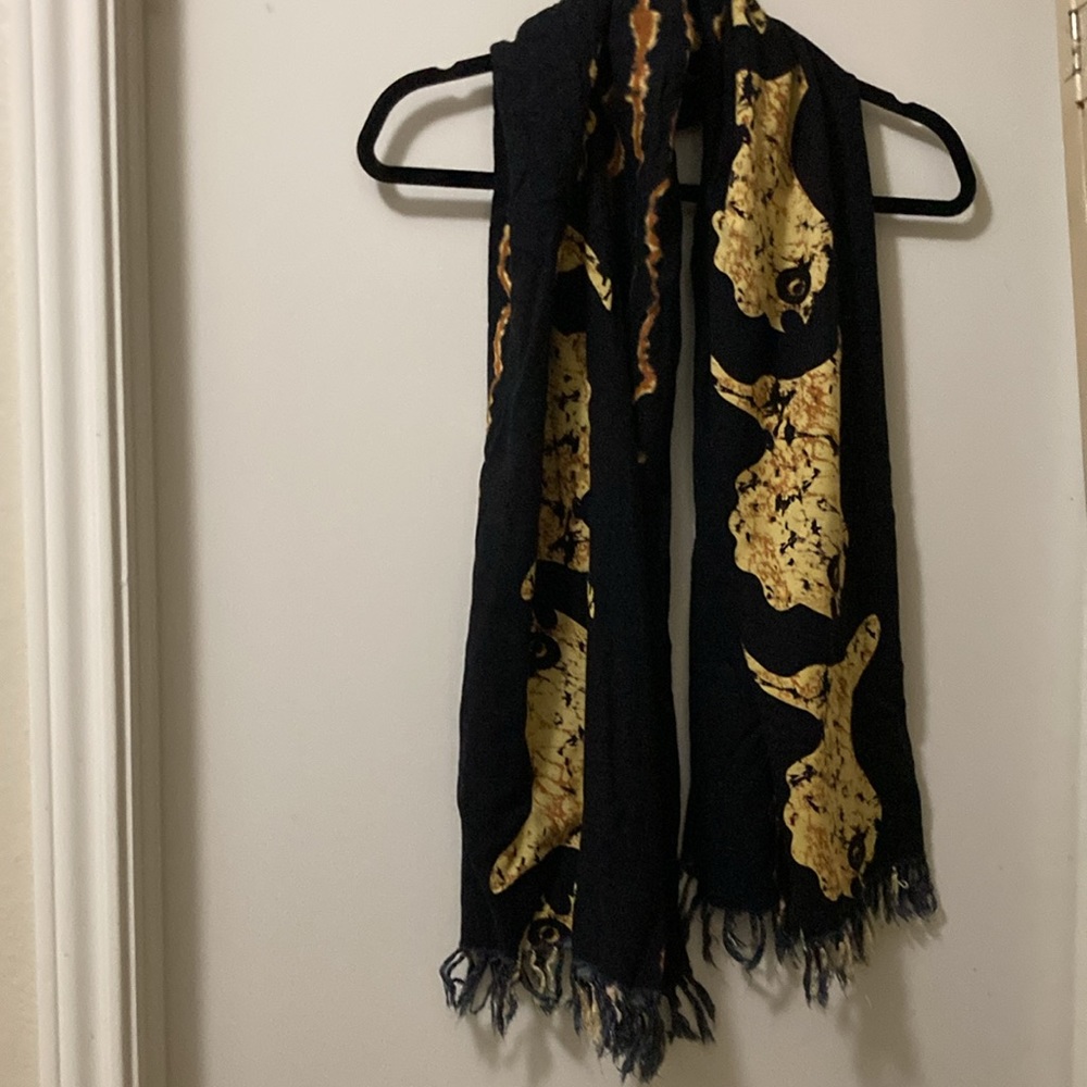 Dark blue with yellow/gold fish design scarf/wrap